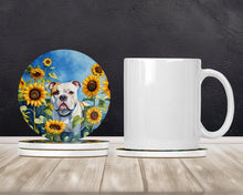 Load image into Gallery viewer, American Bulldog in Sunflowers Large Sandstone Coasters Pack of 4