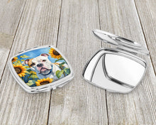 Load image into Gallery viewer, American Bulldog in Sunflowers Compact Mirror – Stylish Purse Mirror with Artistic Covers