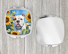 Load image into Gallery viewer, American Bulldog in Sunflowers Compact Mirror – Stylish Purse Mirror with Artistic Covers