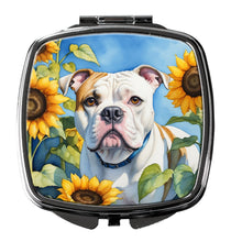 Load image into Gallery viewer, American Bulldog in Sunflowers Compact Mirror – Stylish Purse Mirror with Artistic Covers
