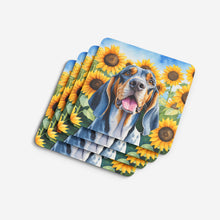 Load image into Gallery viewer, American English Coonhound in Sunflowers Coasters - Set of 4 Lightweight Foam, Absorbent Drink Coasters