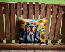 Load image into Gallery viewer, American English Coonhound in Sunflowers Throw Pillow - 14x14 Decorative Pillow – Art for Your Home &amp; Patio