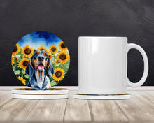 Load image into Gallery viewer, American English Coonhound in Sunflowers Large Sandstone Coasters Pack of 4
