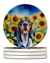 Load image into Gallery viewer, American English Coonhound in Sunflowers Large Sandstone Coasters Pack of 4