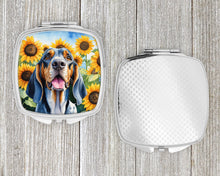 Load image into Gallery viewer, American English Coonhound in Sunflowers Compact Mirror – Stylish Purse Mirror with Artistic Covers