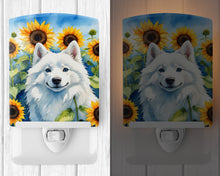Load image into Gallery viewer, American Eskimo in Sunflowers Ceramic Night Light