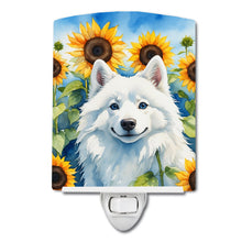 Load image into Gallery viewer, American Eskimo in Sunflowers Ceramic Night Light