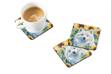 Load image into Gallery viewer, American Eskimo in Sunflowers Coasters - Set of 4 Lightweight Foam, Absorbent Drink Coasters