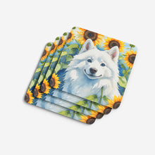 Load image into Gallery viewer, American Eskimo in Sunflowers Coasters - Set of 4 Lightweight Foam, Absorbent Drink Coasters