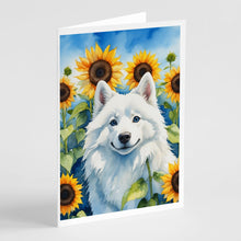 Load image into Gallery viewer, American Eskimo in Sunflowers Greeting Cards - Blank Note Cards – 8-Pack of Artist-Designed Cards with Envelopes