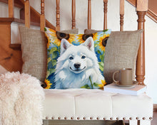 Load image into Gallery viewer, American Eskimo in Sunflowers Throw Pillow - 14x14 Decorative Pillow – Art for Your Home &amp; Patio