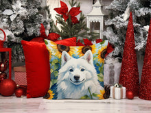 Load image into Gallery viewer, American Eskimo in Sunflowers Throw Pillow - 14x14 Decorative Pillow – Art for Your Home &amp; Patio