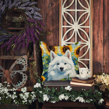 Load image into Gallery viewer, American Eskimo in Sunflowers Throw Pillow