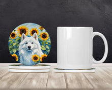 Load image into Gallery viewer, American Eskimo in Sunflowers Large Sandstone Coasters Pack of 4