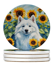 Load image into Gallery viewer, American Eskimo in Sunflowers Large Sandstone Coasters Pack of 4