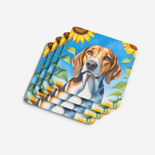 Load image into Gallery viewer, American Foxhound in Sunflowers Coasters - Set of 4 Lightweight Foam, Absorbent Drink Coasters
