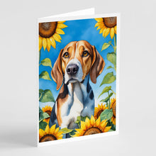 Load image into Gallery viewer, American Foxhound in Sunflowers Greeting Cards - Blank Note Cards – 8-Pack of Artist-Designed Cards with Envelopes