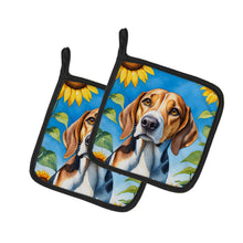 Load image into Gallery viewer, American Foxhound in Sunflowers Pot Holders - Set of 2 Decorative Kitchen Helpers | Made in the USA