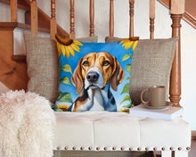 Load image into Gallery viewer, American Foxhound in Sunflowers Throw Pillow - 14x14 Decorative Pillow – Art for Your Home &amp; Patio