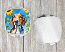 Load image into Gallery viewer, American Foxhound in Sunflowers Compact Mirror – Stylish Purse Mirror with Artistic Covers