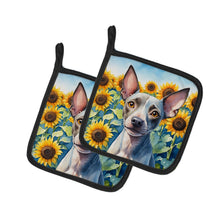 Load image into Gallery viewer, American Hairless Terrier in Sunflowers Pot Holders - Set of 2 Decorative Kitchen Helpers | Made in the USA