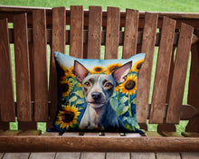 Load image into Gallery viewer, American Hairless Terrier in Sunflowers Throw Pillow - 14x14 Decorative Pillow – Art for Your Home &amp; Patio