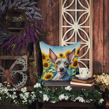 Load image into Gallery viewer, American Hairless Terrier in Sunflowers Throw Pillow - 14x14 Decorative Pillow – Art for Your Home &amp; Patio