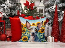 Load image into Gallery viewer, American Hairless Terrier in Sunflowers Throw Pillow - 14x14 Decorative Pillow – Art for Your Home &amp; Patio