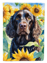 Load image into Gallery viewer, American Water Spaniel in Sunflowers House Flag