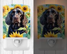 Load image into Gallery viewer, American Water Spaniel in Sunflowers Ceramic Night Light