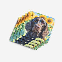 Load image into Gallery viewer, American Water Spaniel in Sunflowers Coasters - Set of 4 Lightweight Foam, Absorbent Drink Coasters