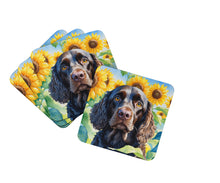 Load image into Gallery viewer, American Water Spaniel in Sunflowers Coasters - Set of 4 Lightweight Foam, Absorbent Drink Coasters