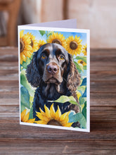 Load image into Gallery viewer, American Water Spaniel in Sunflowers Greeting Cards - Blank Note Cards – 8-Pack of Artist-Designed Cards with Envelopes