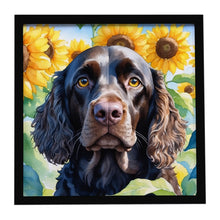 Load image into Gallery viewer, American Water Spaniel in Sunflowers Framed Metal Print