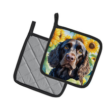 Load image into Gallery viewer, American Water Spaniel in Sunflowers Pot Holders - Set of 2 Decorative Kitchen Helpers | Made in the USA
