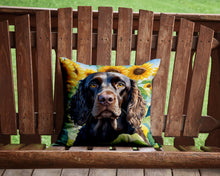 Load image into Gallery viewer, American Water Spaniel in Sunflowers Throw Pillow - 14x14 Decorative Pillow – Art for Your Home &amp; Patio