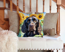 Load image into Gallery viewer, American Water Spaniel in Sunflowers Throw Pillow - 14x14 Decorative Pillow – Art for Your Home &amp; Patio