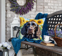 Load image into Gallery viewer, American Water Spaniel in Sunflowers Throw Pillow