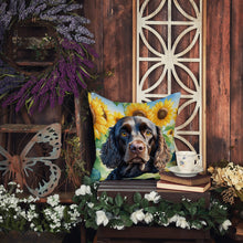 Load image into Gallery viewer, American Water Spaniel in Sunflowers Throw Pillow