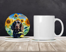 Load image into Gallery viewer, American Water Spaniel in Sunflowers Large Sandstone Coasters Pack of 4