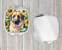 Load image into Gallery viewer, Anatolian Shepherd in Sunflowers Compact Mirror – Stylish Purse Mirror with Artistic Covers