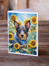 Load image into Gallery viewer, Australian Cattle Dog in Sunflowers Greeting Cards - Blank Note Cards – 8-Pack of Artist-Designed Cards with Envelopes