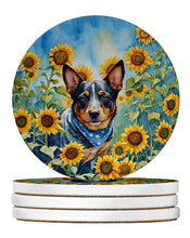 Load image into Gallery viewer, Australian Cattle Dog in Sunflowers Large Sandstone Coasters Pack of 4