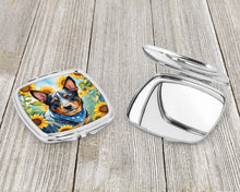 Load image into Gallery viewer, Australian Cattle Dog in Sunflowers Compact Mirror – Stylish Purse Mirror with Artistic Covers