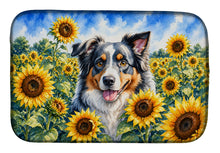 Load image into Gallery viewer, Australian Shepherd in Sunflowers Dish Drying Mat Absorbent Dish Drying Mat Pad for Kitchen Counter Dish Drainer Mat for Countertop, 14 x 21", Multicolor