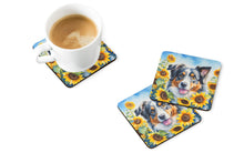 Load image into Gallery viewer, Australian Shepherd in Sunflowers Coasters - Set of 4 Lightweight Foam, Absorbent Drink Coasters