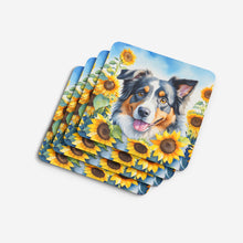 Load image into Gallery viewer, Australian Shepherd in Sunflowers Coasters - Set of 4 Lightweight Foam, Absorbent Drink Coasters