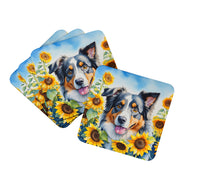 Load image into Gallery viewer, Australian Shepherd in Sunflowers Coasters - Set of 4 Lightweight Foam, Absorbent Drink Coasters