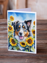 Load image into Gallery viewer, Australian Shepherd in Sunflowers Greeting Cards - Blank Note Cards – 8-Pack of Artist-Designed Cards with Envelopes