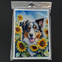 Load image into Gallery viewer, Australian Shepherd in Sunflowers Greeting Cards - Blank Note Cards – 8-Pack of Artist-Designed Cards with Envelopes